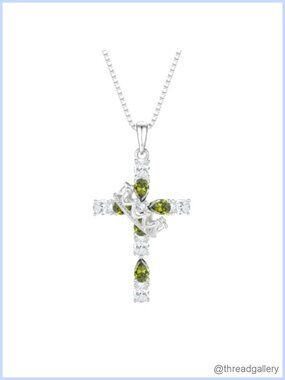 Cross and Crown Necklace 925 Sterling Silver Oval and Pear Shaped Birthstone